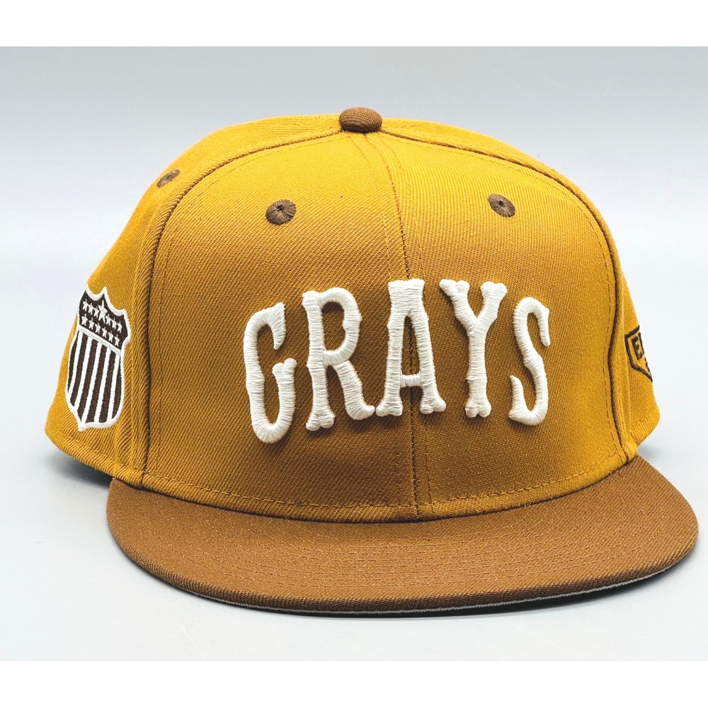 Ebbets Field Flannels Hat Gold Homestead‎ Grays Baseball Cap Fitted Size 7 1/2